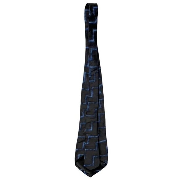 Hugo Boss 100% Silk Black & Blue Zigzag Pattern Mens Tie - Picture 7 of 9